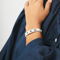 Silver Wire Frame Narrow Cuff - PINK/BLACK