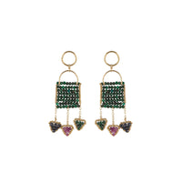 Large 3 Triangle Pendant Earrings - MALACHITE/RUBY/GOLD
