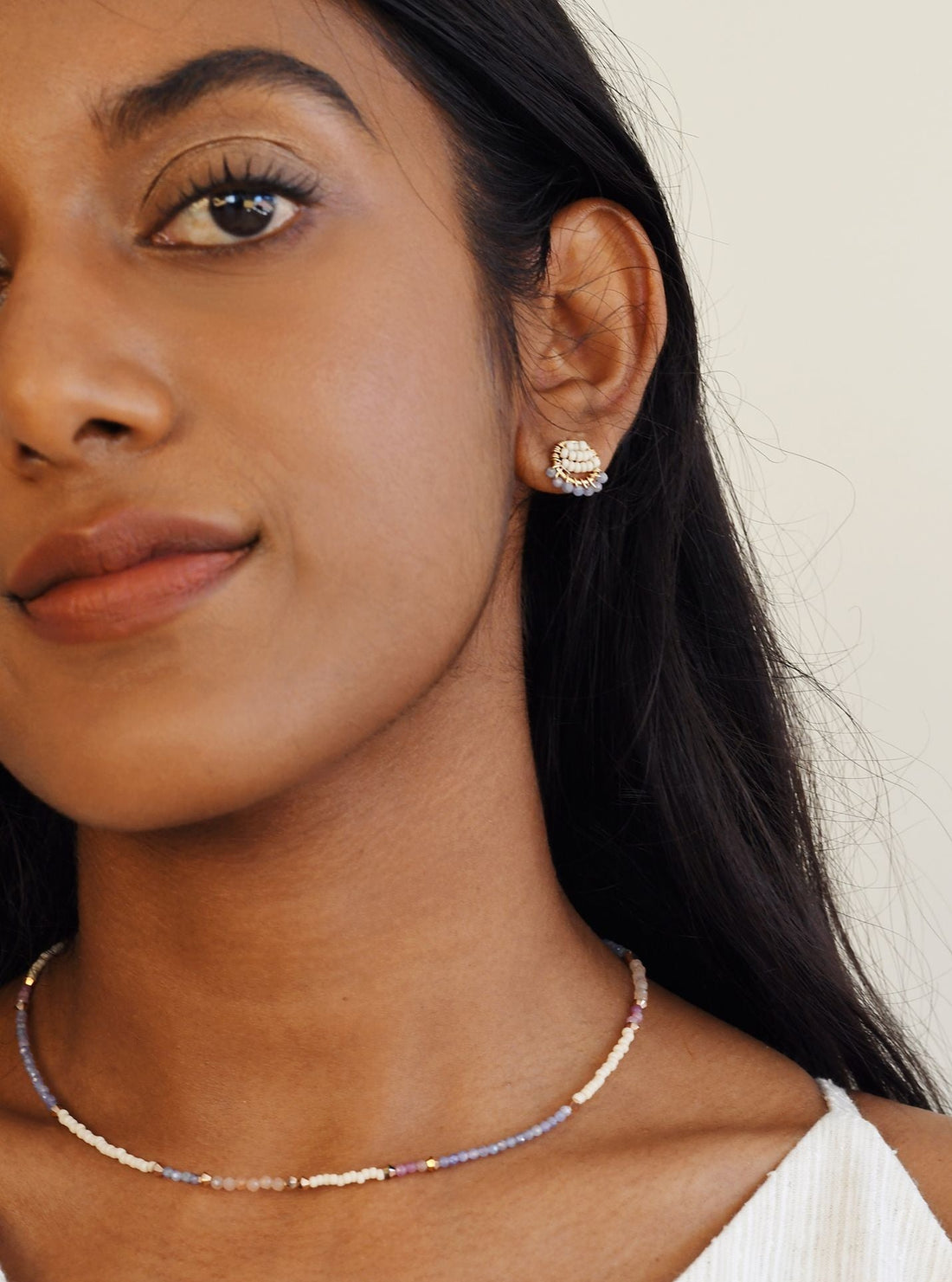 Mini Circle Earrings With Tanzanite Drops - PINK/LAVENDER TANZANITE