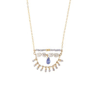 Pearl And Tanzanite Fringe Necklace On Chain - LAVENDER TANZANITE/PEARL/GOLD