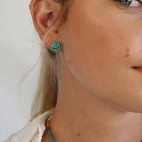 Mini Circle Earrings With Turquoise Drops - TURQUOISE