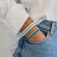 Adjustable Assorted Leather Bracelet - WHITE/TURQUOISE