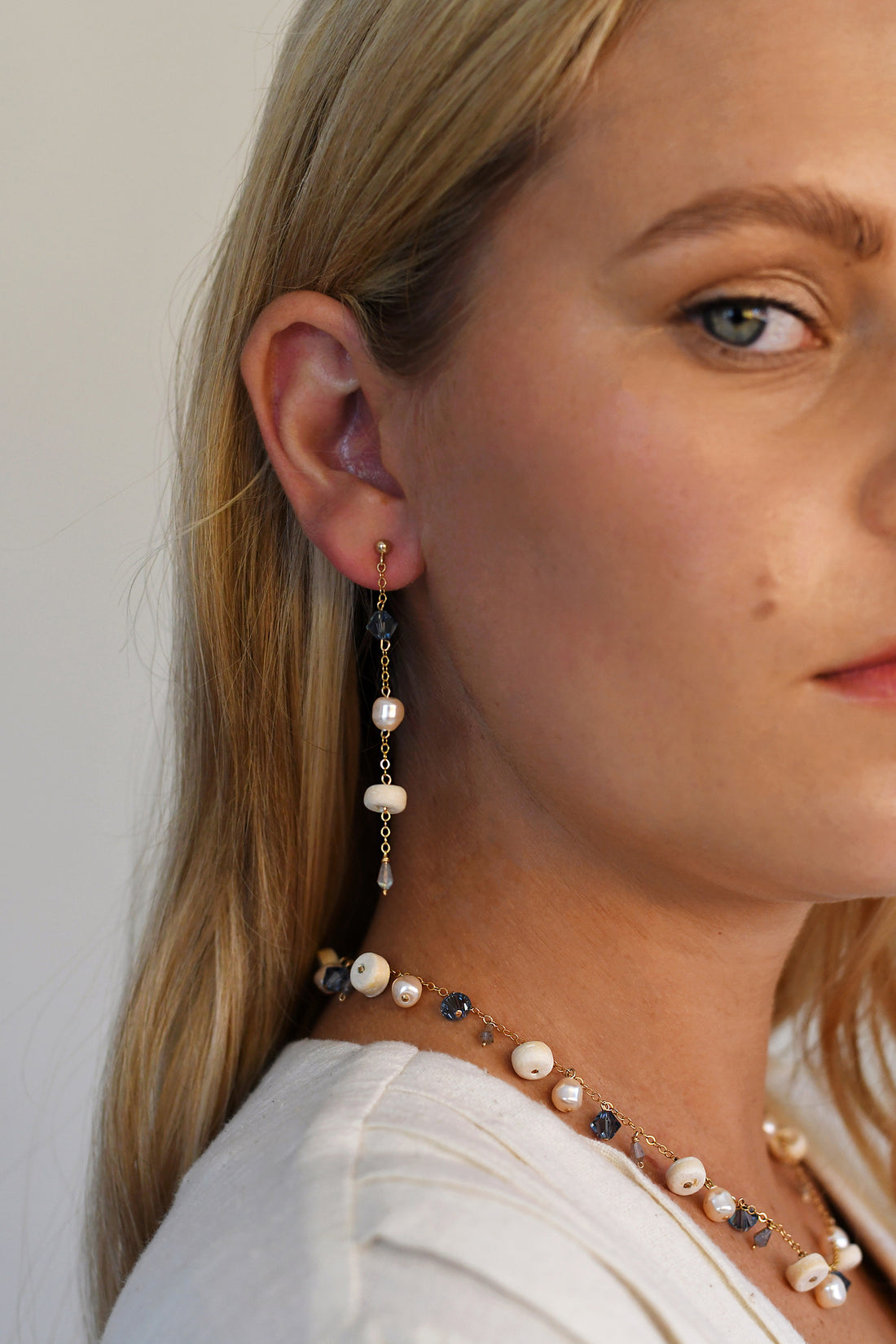 Semi Precious Necklace & Hoops Earring Set