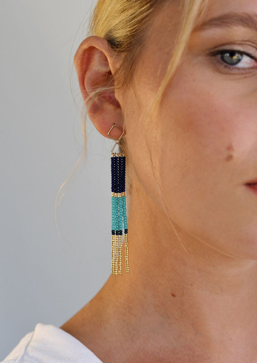 Triangle Bar Earrings - TURQUOISE/GOLD/NAVY
