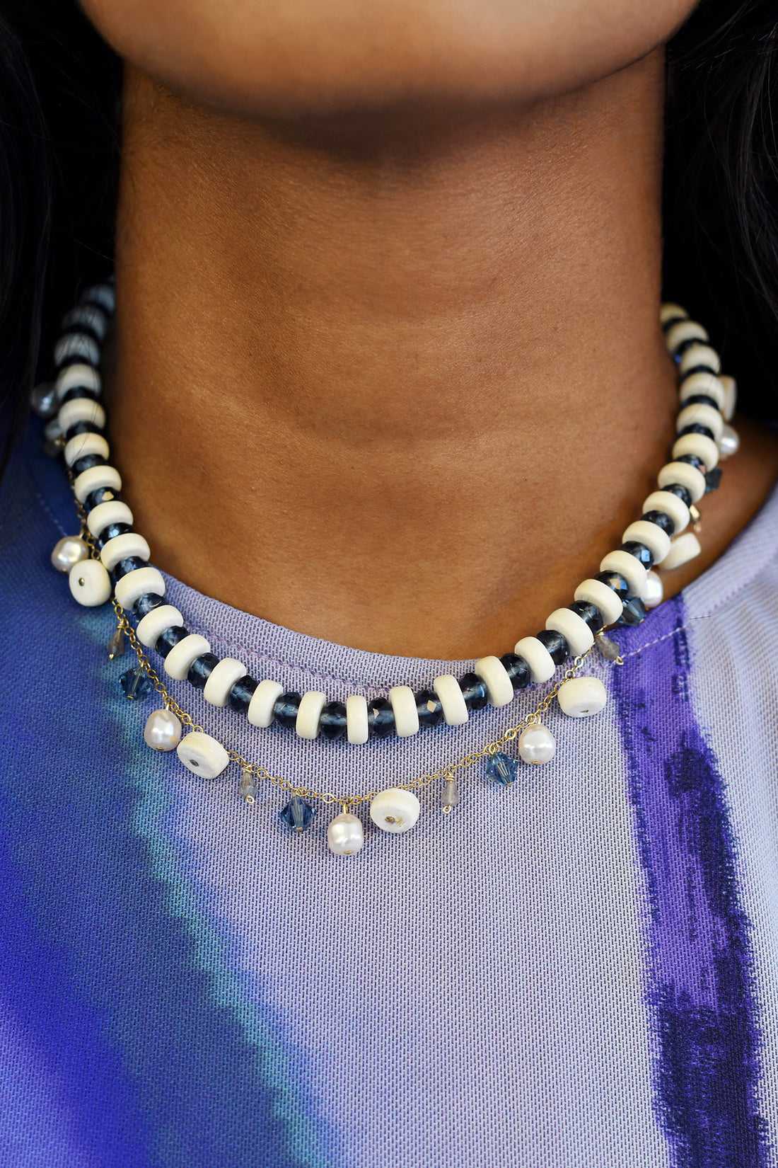 Origins Short Zebra Necklace - IVORY/BLUE