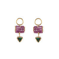 Mini Pendant Earrings With Triangle - RUBY/MALACHITE/GOLD