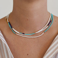 Long Endito Multi Wrap Necklace - TURQUOISE/OFF WHITE/NAVY/ROSE GOLD/GOLD