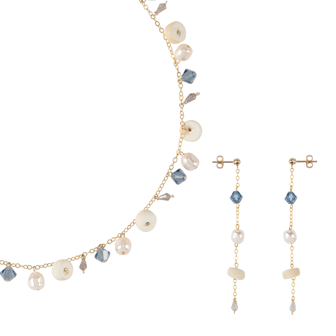 Semi Precious Necklace & Hoops Earring Set