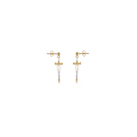 Pearl And Tanzanite Cross Earrings - LAVENDER TANZANITE/PEARL/GOLD