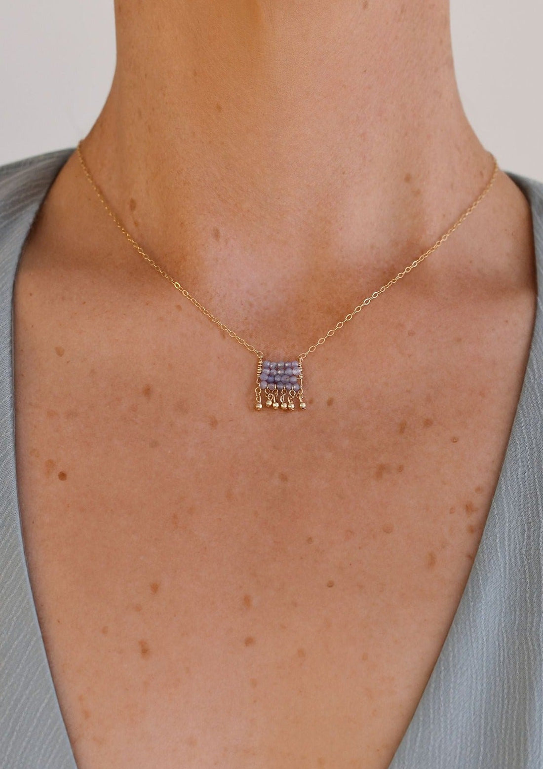 Mini Tanzanite Olakira Necklace With Chain Tassels - LAVENDER TANZANITE