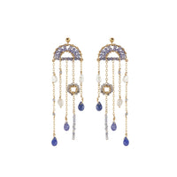 Tanzanite Chandelier Earrings - LAVENDER TANZANITE/PEARL/GOLD