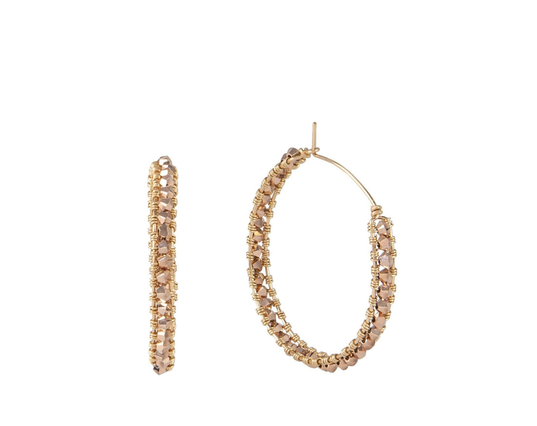 Medium Crystal Woven Hoop Earrings - ROSE GOLD