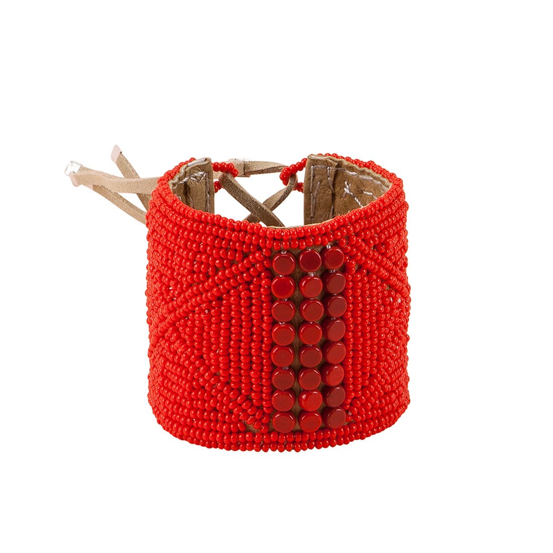 Sipolio Leather Bracelet Cuff & Kifungo Tassel Earrings - RED