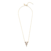 XS Halfmoon Tanzanite Necklace With Triangle On Chain - LAVENDER TANZANITE/PEARL/GOLD