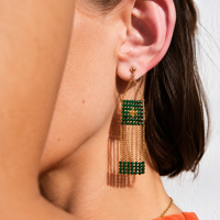 Malachite Pendant Earrings With Chain And Bars - MALACHITE/GOLD