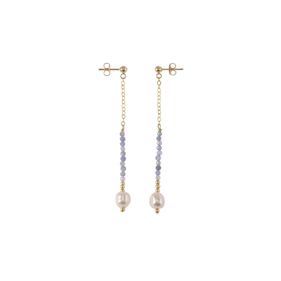 Long Drop Tanzanite & Pearl Earrings - LAVENDER TANZANITE/PEARL/GOLD