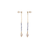 Long Drop Tanzanite & Pearl Earrings - LAVENDER TANZANITE/PEARL/GOLD