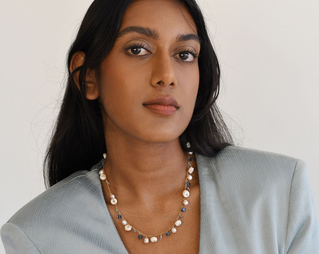 Semi Precious Origins Short Eclectic Necklace - IVORY/BLUE/PEARL/TRANSLUSCENT GREY