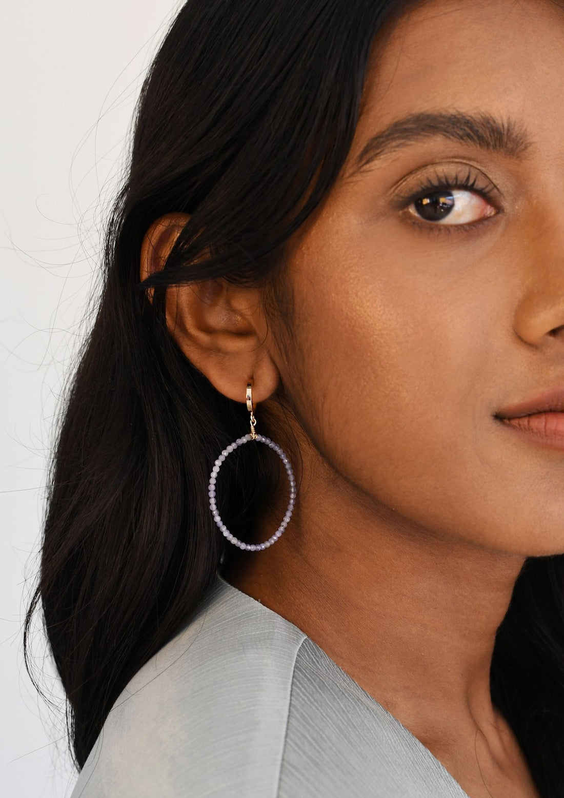 Large Tanzanite Hoop Earrings - LAVENDER TANZANITE