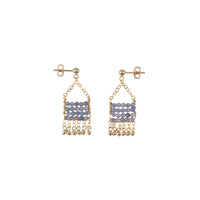 XS Beaded Pendant Tanzanite Earrings With Chain Tassels - LAVENDER TANZANITE/GOLD