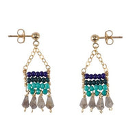 Semi Precious XS Pendant Earrings With Teardrops - TURQUOISE/NAVY/TRANSLUSCENT GREY