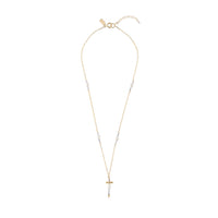 Short Multi Pearl And Tanzanite Cross Pendant Chain Necklace - LAVENDER TANZANITE/PEARL/GOLD