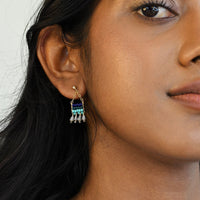 Semi Precious XS Pendant Earrings With Teardrops - TURQUOISE/NAVY/TRANSLUSCENT GREY