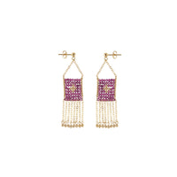 Ruby Pendant Earrings With Chain And Gold Beads - RUBY/GOLD