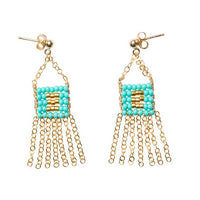 XS Pendant Earring with Beaded Bars - TURQUOISE