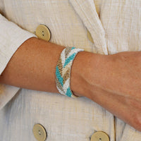 Narrow Chevron Leather Bracelet - TURQUOISE/WHITE/TAUPE/PINK