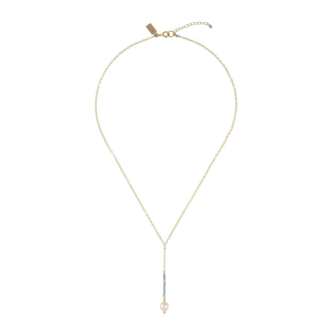 Long Drop Tanzanite Pearl Necklace - LAVENDER TANZANITE/PEARL/GOLD