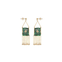 Malachite Pendant Earrings With Chain And Gold Beads - MALACHITE/GOLD