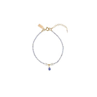 Tanzanite Bracelet With Pearls And Tanzanite Drop - LAVENDER TANZANITE/PEARL/GOLD