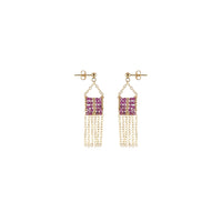 XS Pendant Ruby Earrings With Chain Tassels - RUBY/GOLD
