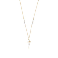 Short Multi Pearl And Tanzanite Cross Pendant Chain Necklace - LAVENDER TANZANITE/PEARL/GOLD