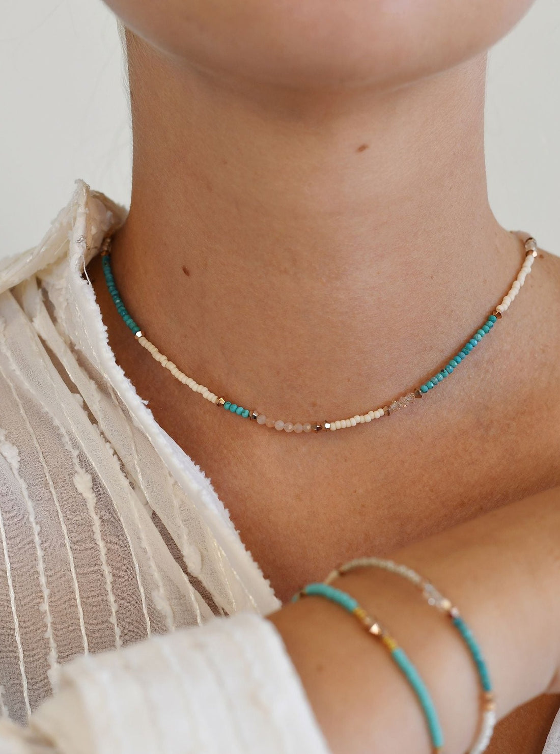 Utulivu Turquoise Beaded Necklace - PEARL/TAUPE/ROSE GOLD/TURQUOISE/TRANSLUSCENT PINK/HONEY