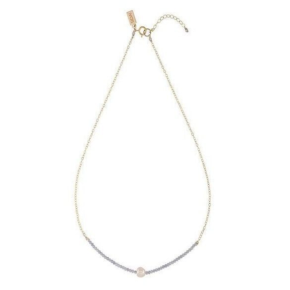 Pearl Tanzanite Necklace on Chain - LAVENDER TANZANITE/PEARL