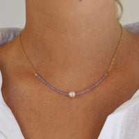 Pearl Tanzanite Necklace on Chain - LAVENDER TANZANITE/PEARL