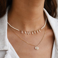 Layered Necklace With Bars and Disk - PEARL