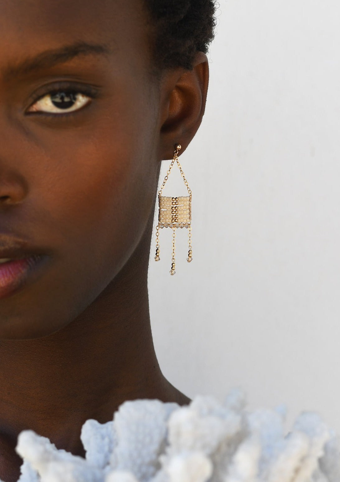 Olakira Pendant Earrings With 3 Chain Tassels - PINK/GOLD/HONEY