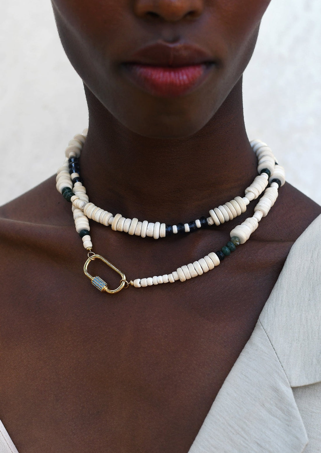 Long Origin Wrap Necklace - WHITE/IVORY/BLUE/GREENS