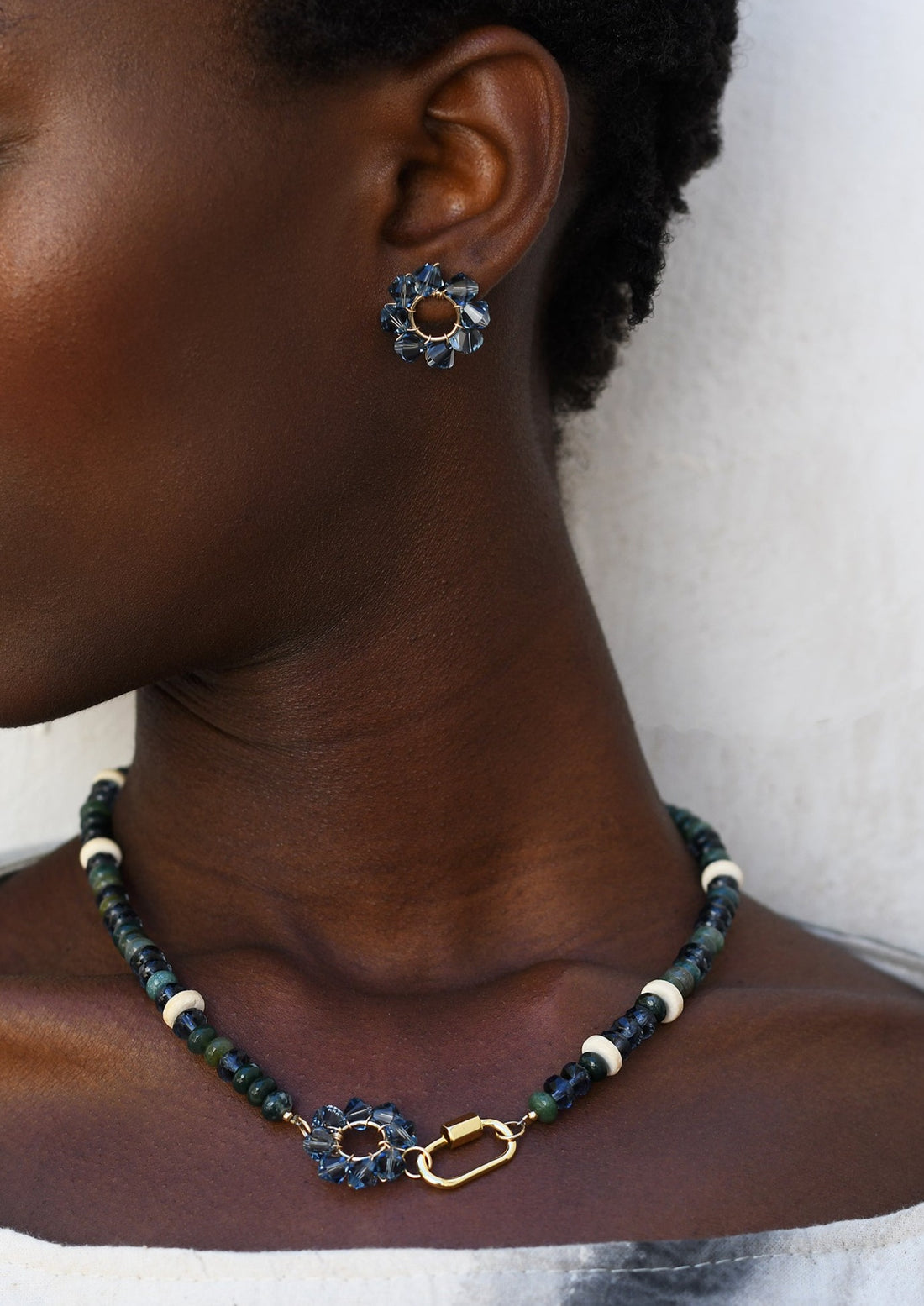 Crystal Circle Earrings - BLUE