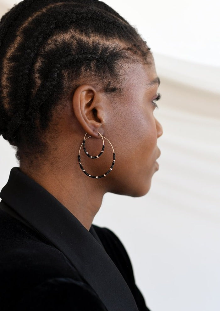 Large Crystal Hoops - BLACK