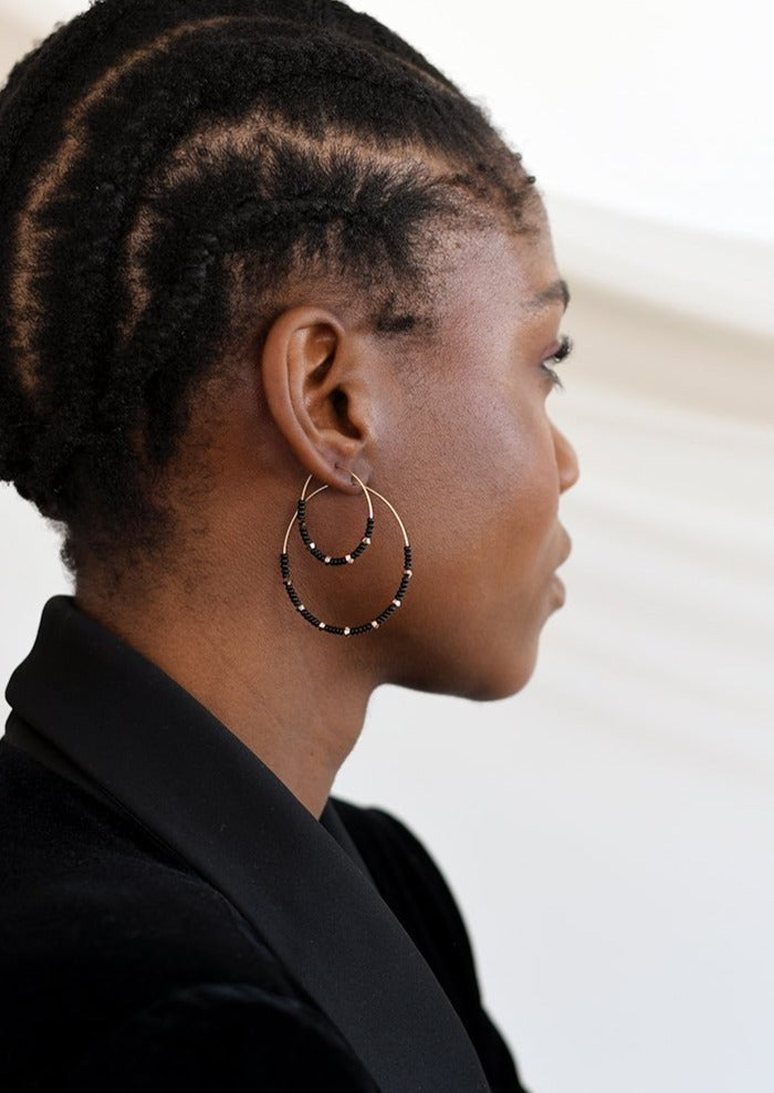 Small Crystal Hoops - BLACK