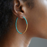 Large Hoop Earrings - TURQUOISE/GOLD