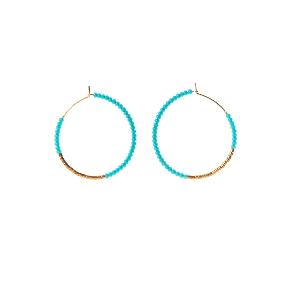 Small Hoop Earrings - TURQUOISE/GOLD