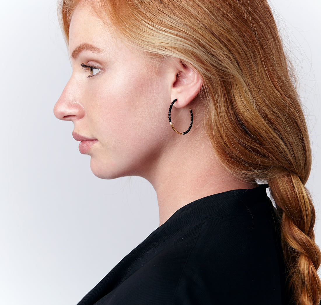 Small Hoop Earrings - BLACK/GOLD/CREAM