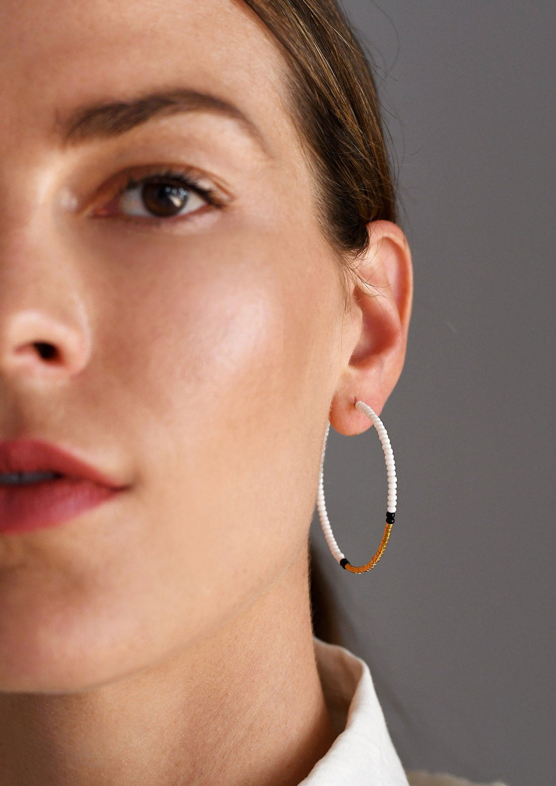 Large Hoop Earrings - WHITE/BLACK/GOLD