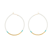 Large Hoop Earrings - WHITE/TURQUOISE/GOLD