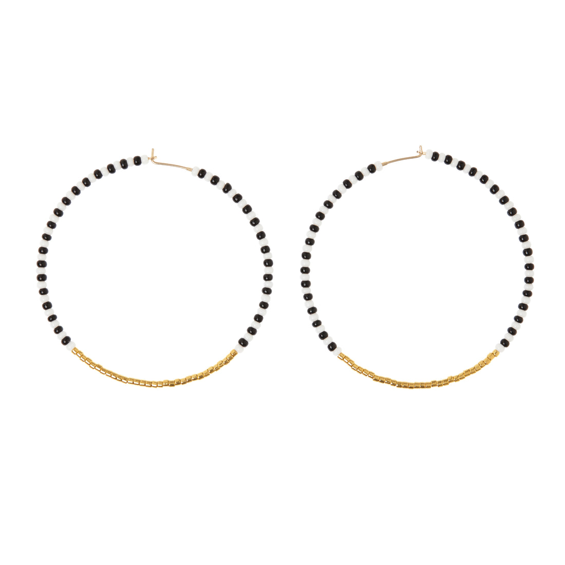 Large Zebra Hoop Earrings - BLACK/WHITE/GOLD